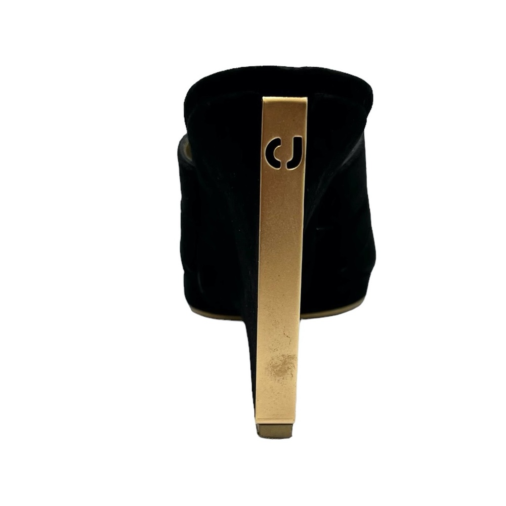 CHARLES JOURDAN PARIS BLACK SUEDE & GOLD METAL WEDGES SIZE 8.5M - Picture 4 of 15